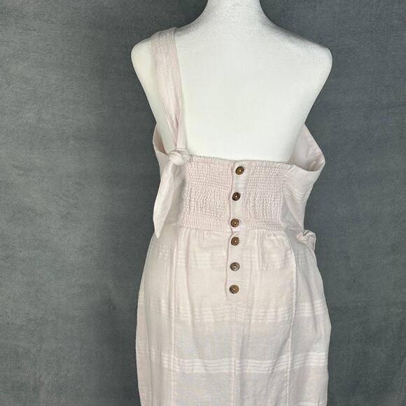 Free People Dress Womens Medium Pink Linen One Shoulder Midi Beach At Leisure - Picture 6 of 16